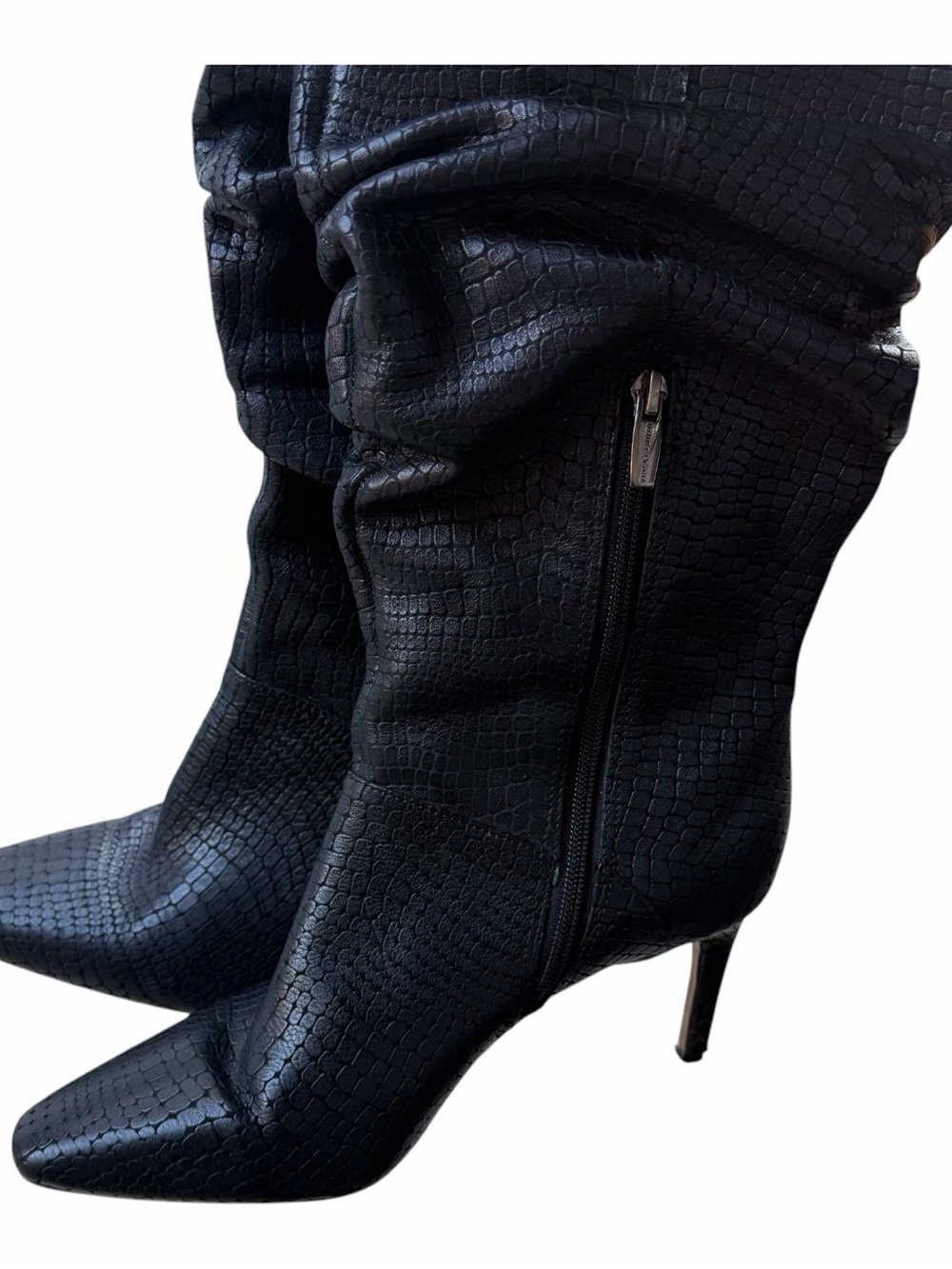 Vince Camuto Armonda Black Croc-Embossed Stiletto Slouchy Knee High Boots Sz 9 - Picture 4 of 13